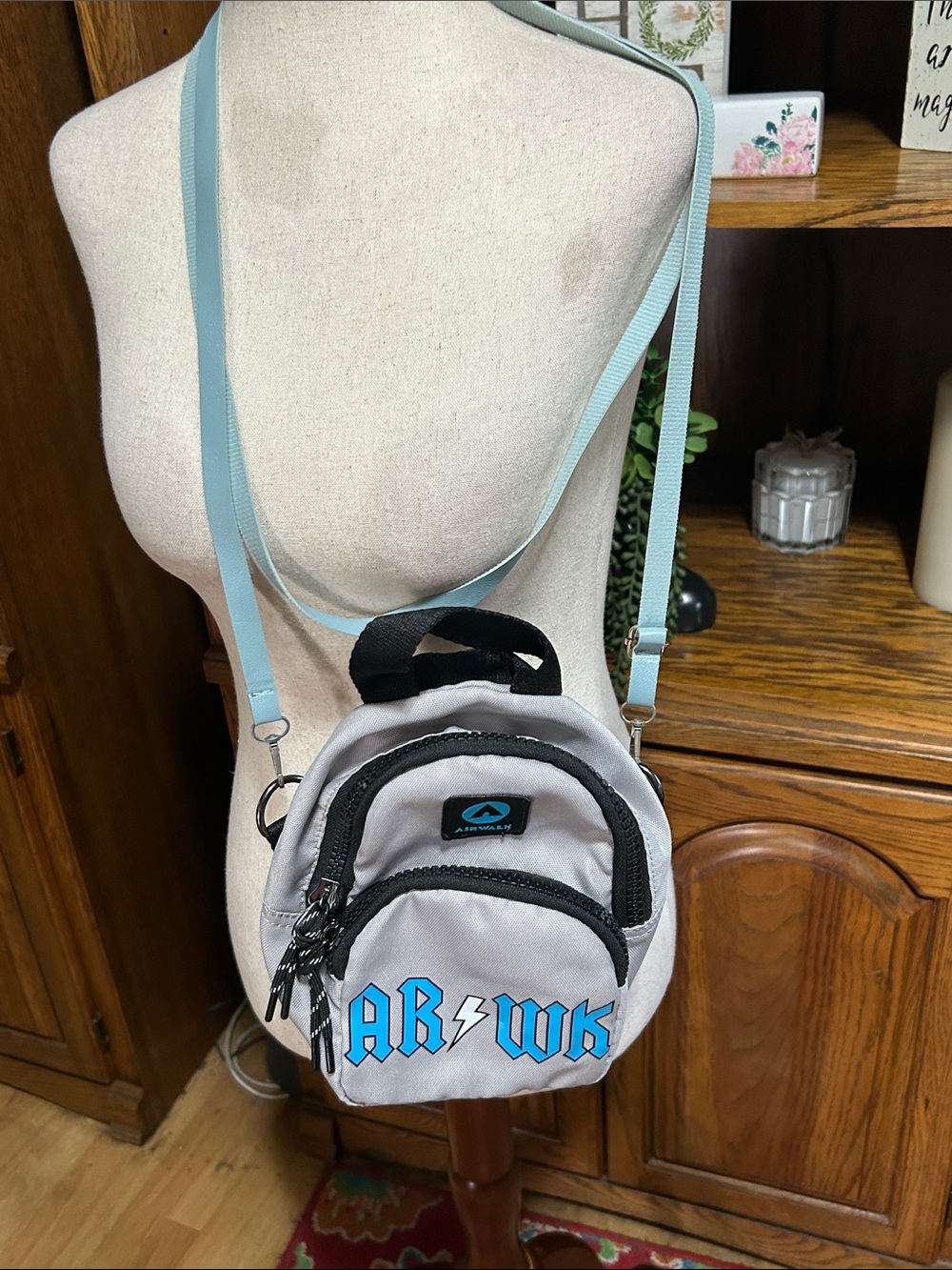 Airwalk Mini Crossbody Bag in Light Gray with Blue Accents NWOT